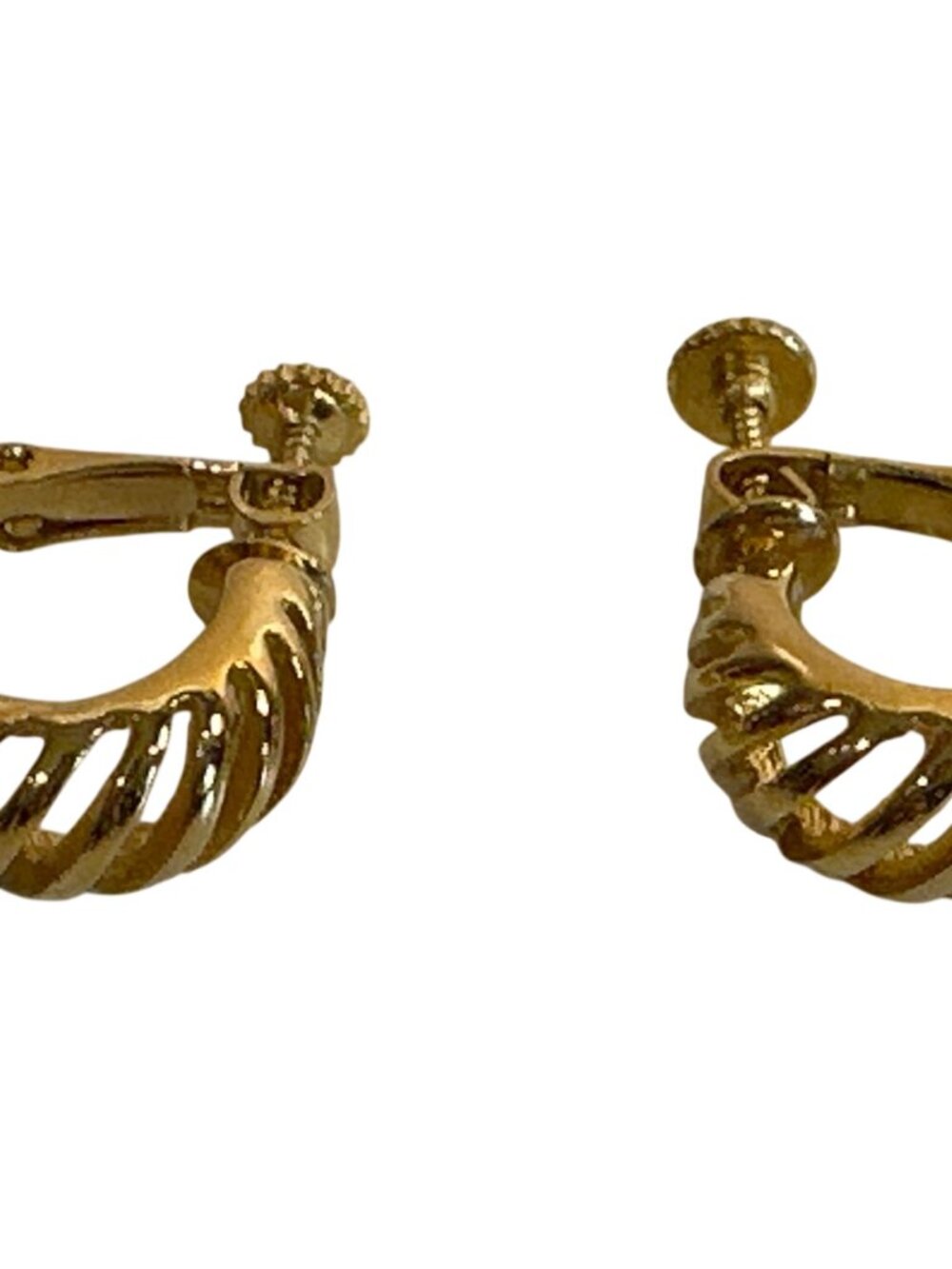 Vintage Napier Hoop Earrings Gold-Tone Screw Back Textured Openwork 0.5"